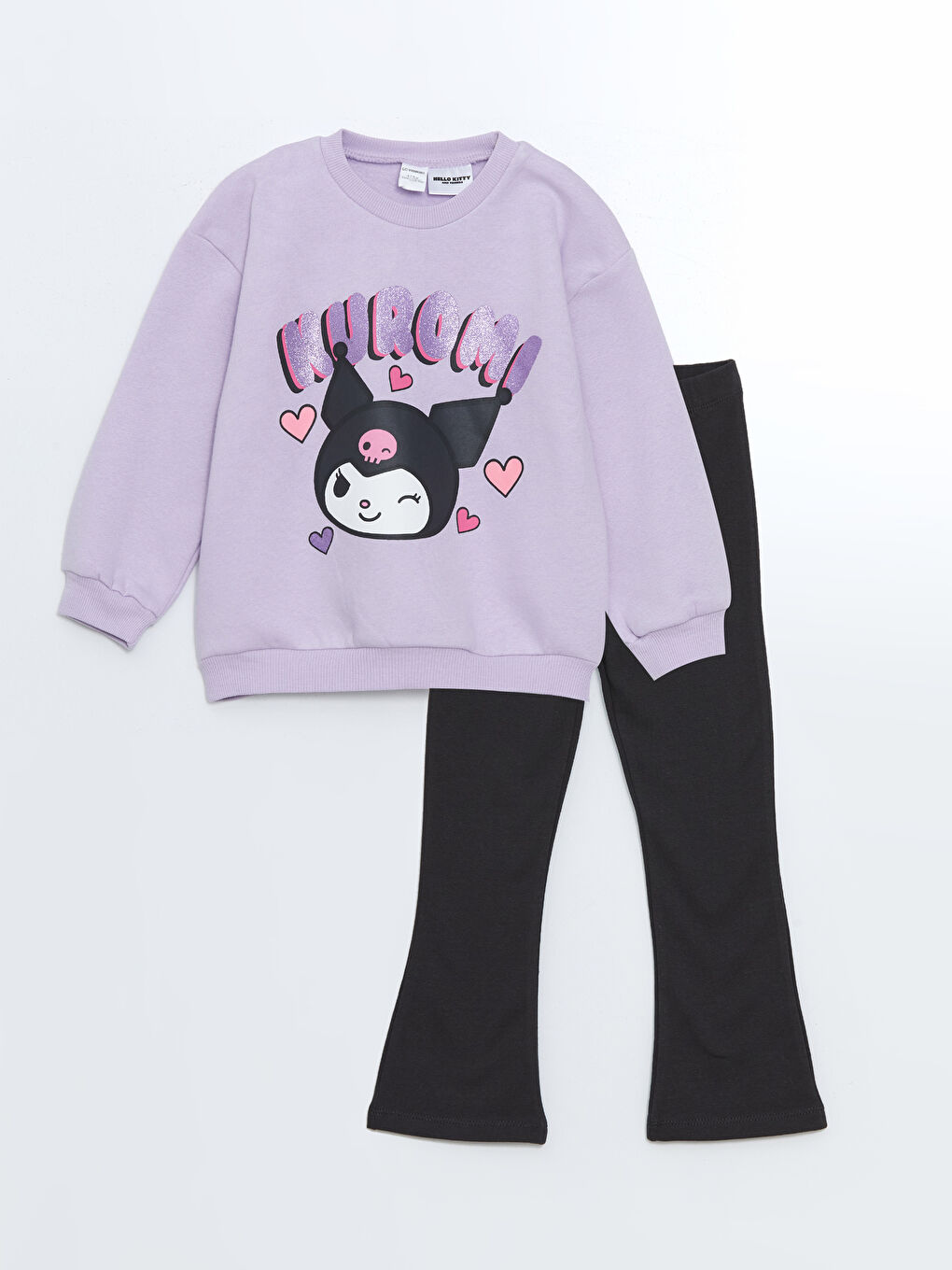 LCW baby Lila Bisiklet Yaka Baskılı Kız Çocuk Sweatshirt ve Tayt Pantolon 2'li