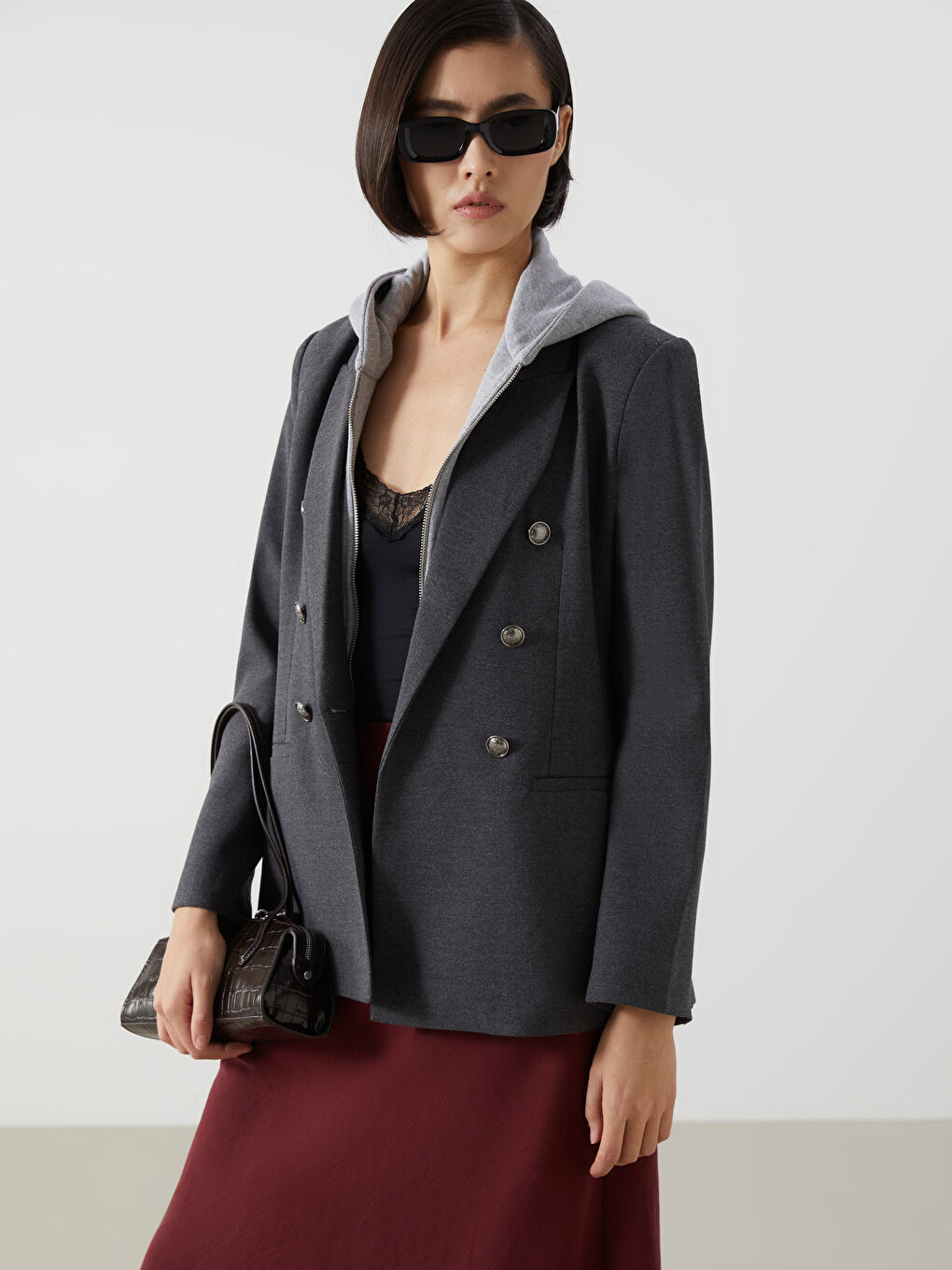 Gri Kadın Blazer Ceket-1