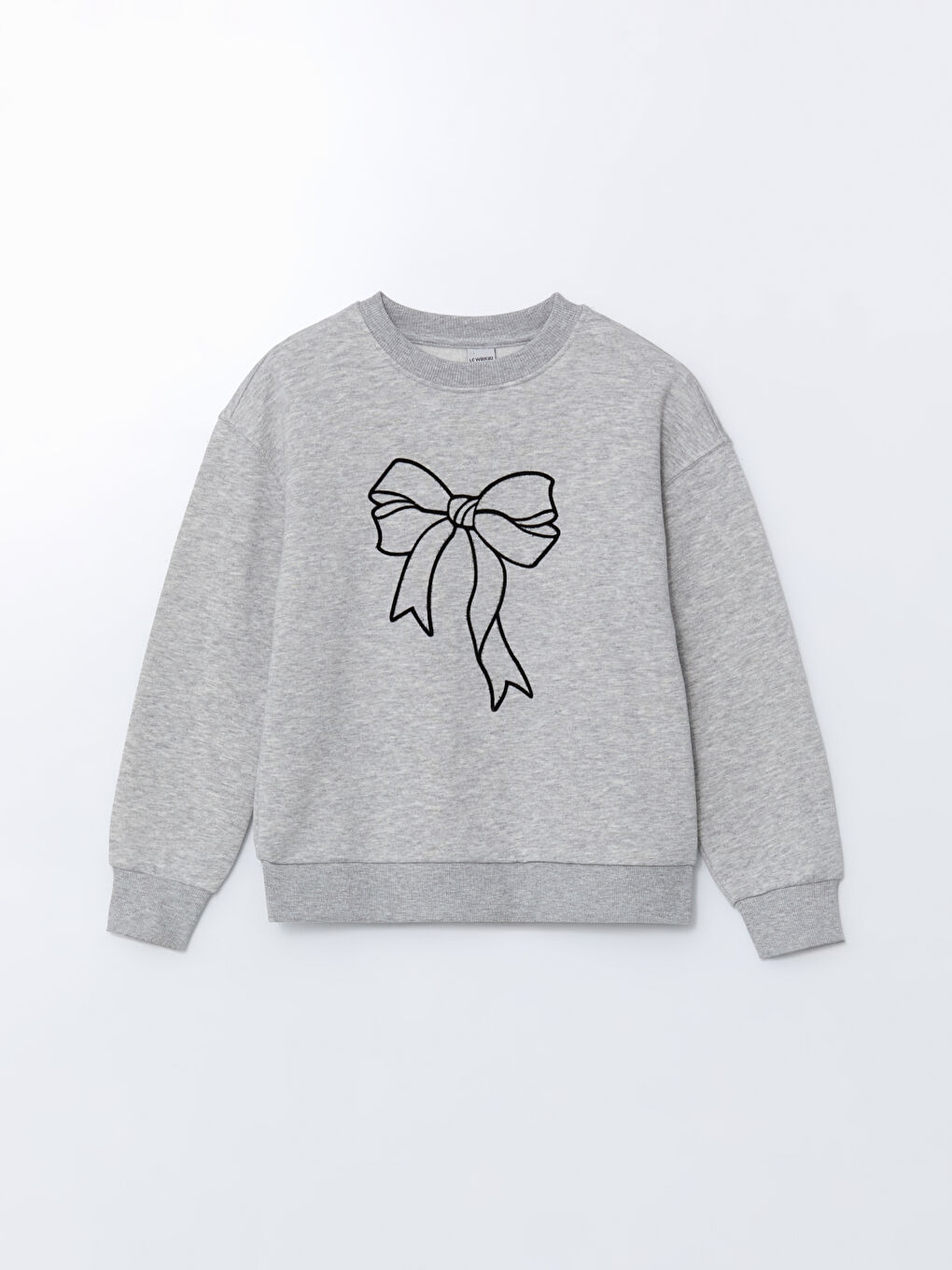 LCW Kids Gri Bisiklet Yaka Kız Çocuk Crop Kalın Sweatshirt