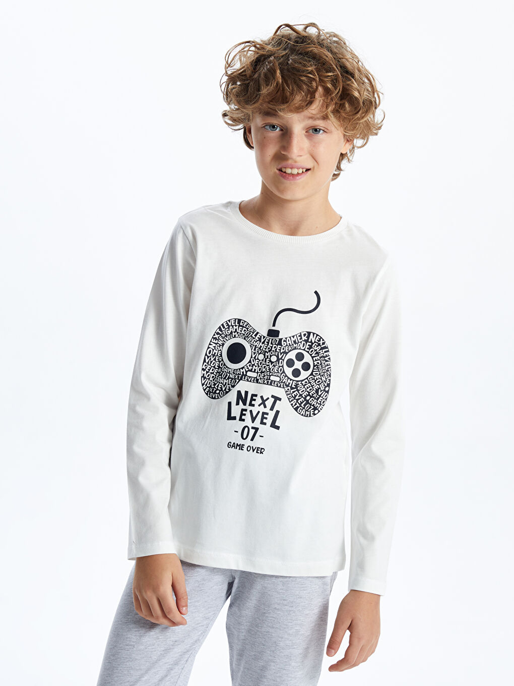 LCW Kids Ekru Bisiklet Yaka Erkek Çocuk Pijama Takımı - 1