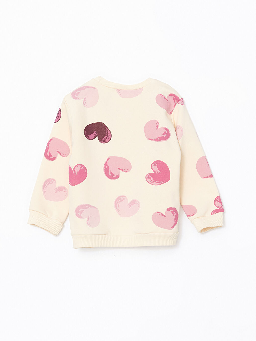 Ekru Bisiklet Yaka Kalp Baskılı Kız Çocuk Sweatshirt-1