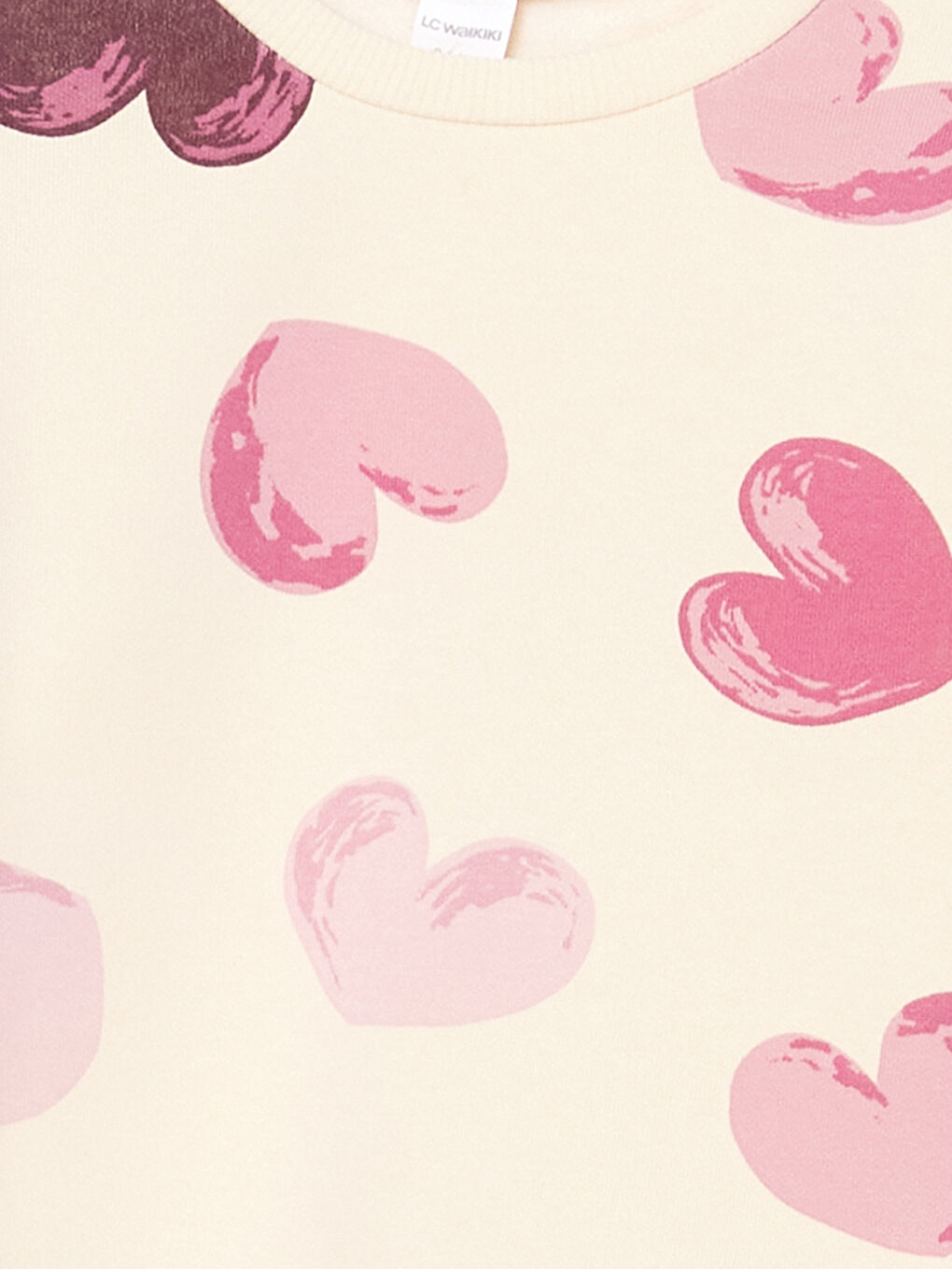 Ekru Bisiklet Yaka Kalp Baskılı Kız Çocuk Sweatshirt-2