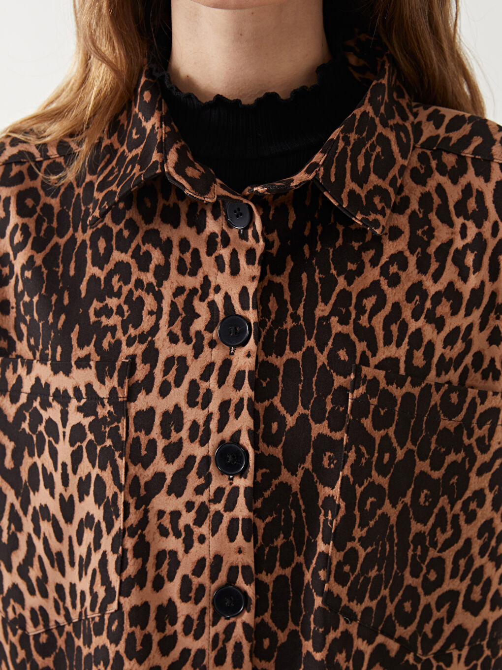 Kahverengi Leopar Desenli Oversize Kadın Yelek-2