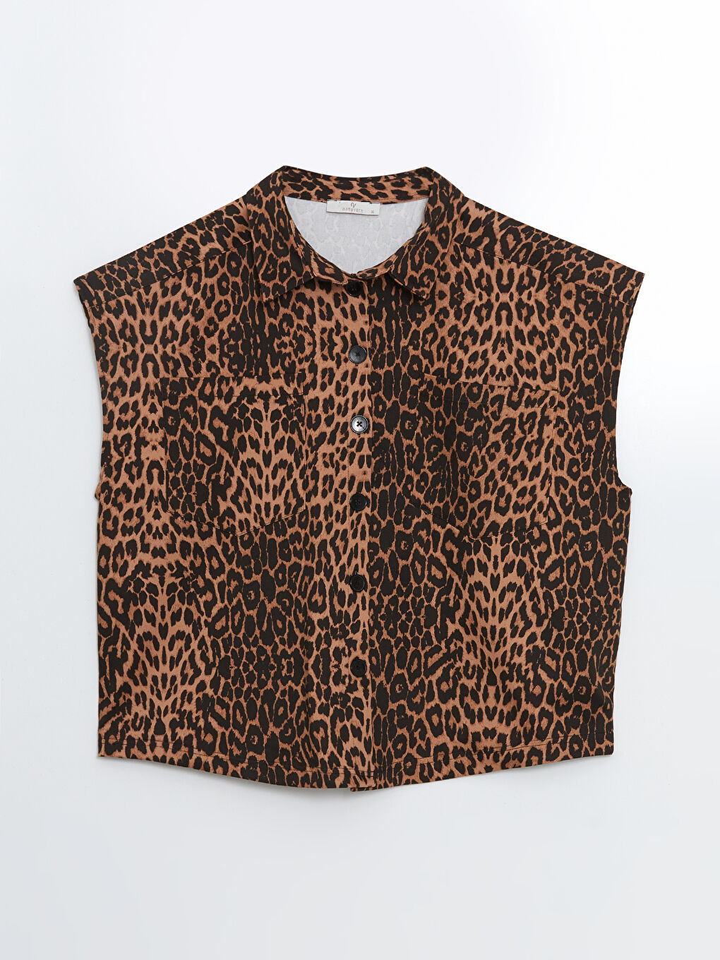 Kahverengi Leopar Desenli Oversize Kadın Yelek-4