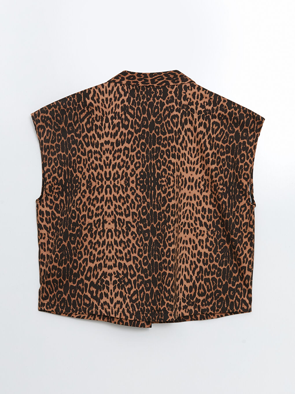 Kahverengi Leopar Desenli Oversize Kadın Yelek-5