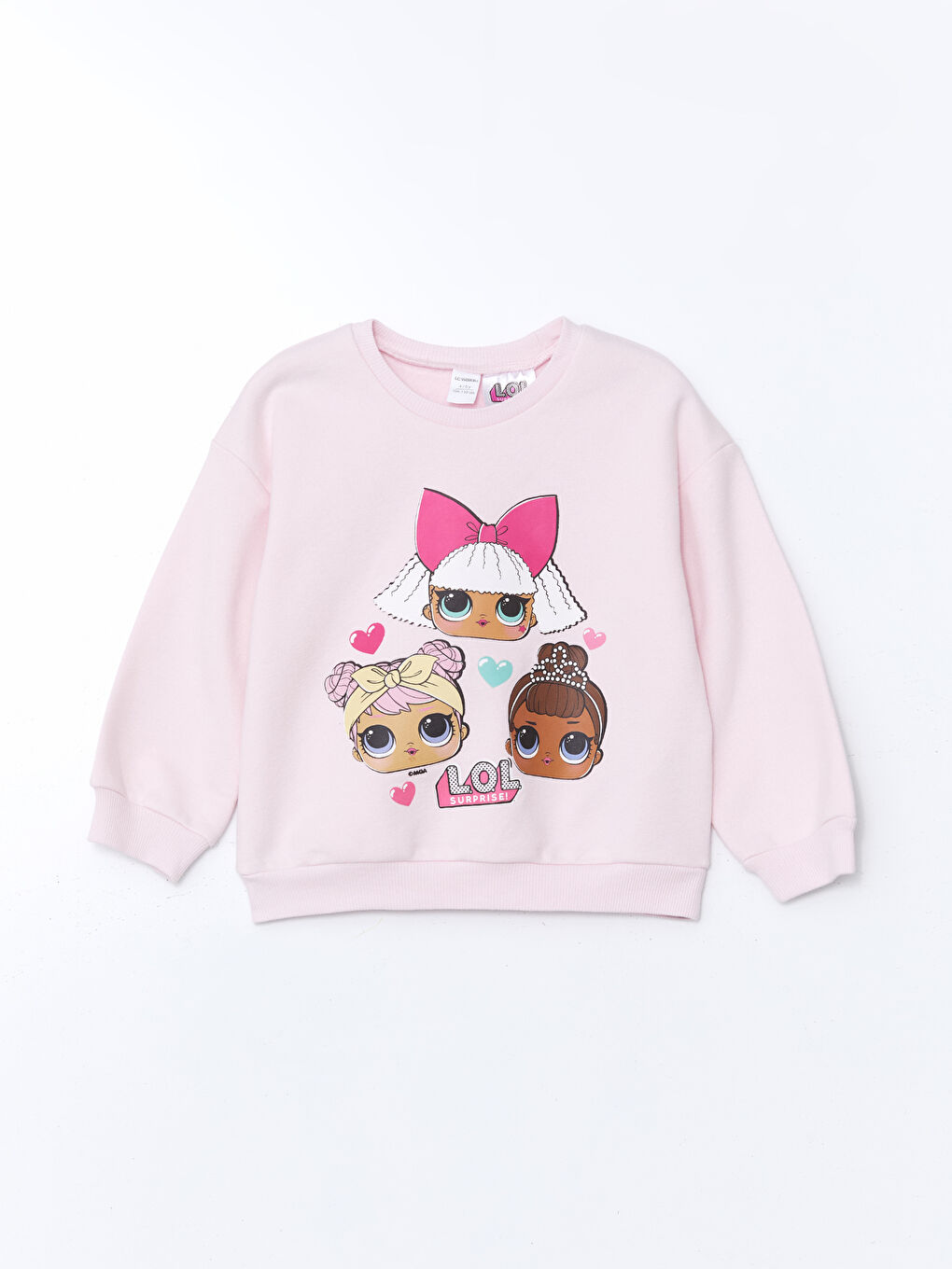 LCW Kids Pembe Bisiklet Yaka Lol Baskılı Kız Çocuk Sweatshirt