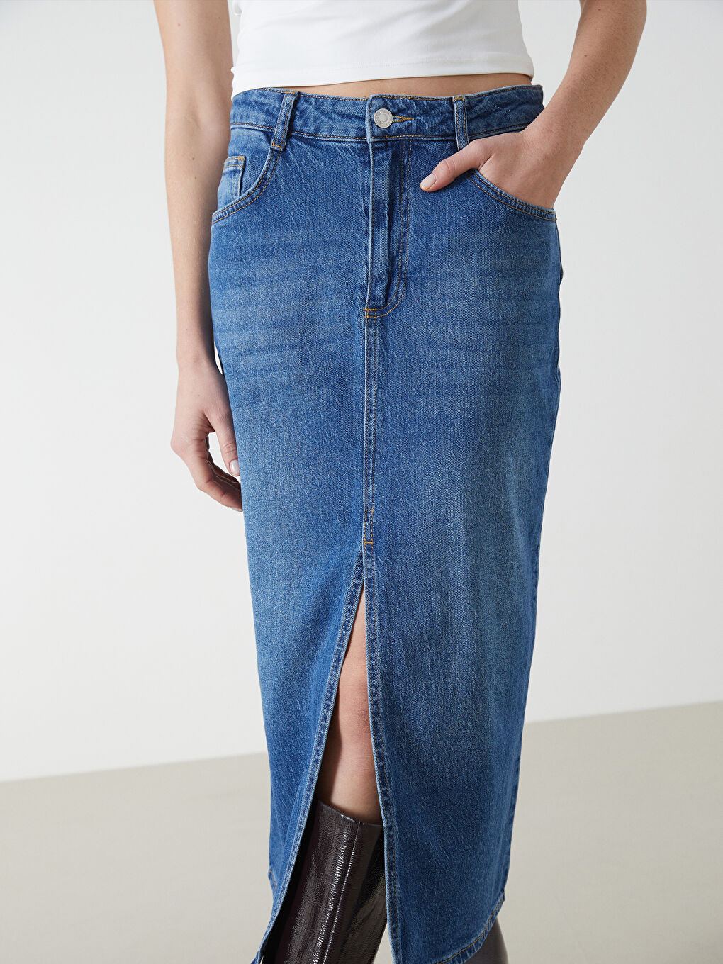 İndigo Dar Fit Kadın Jean Etek-1