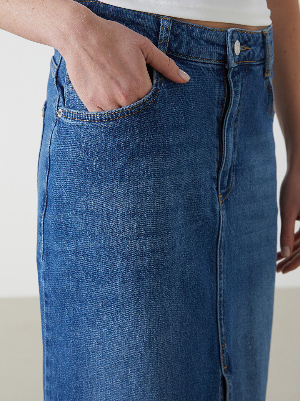 İndigo Dar Fit Kadın Jean Etek-2