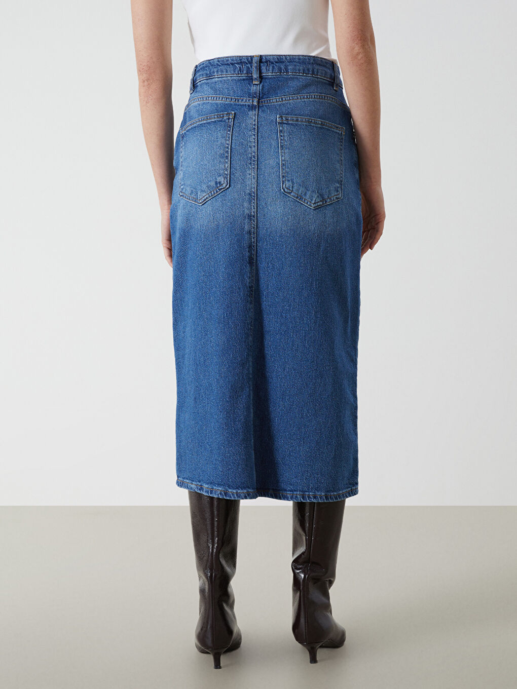 İndigo Dar Fit Kadın Jean Etek-3