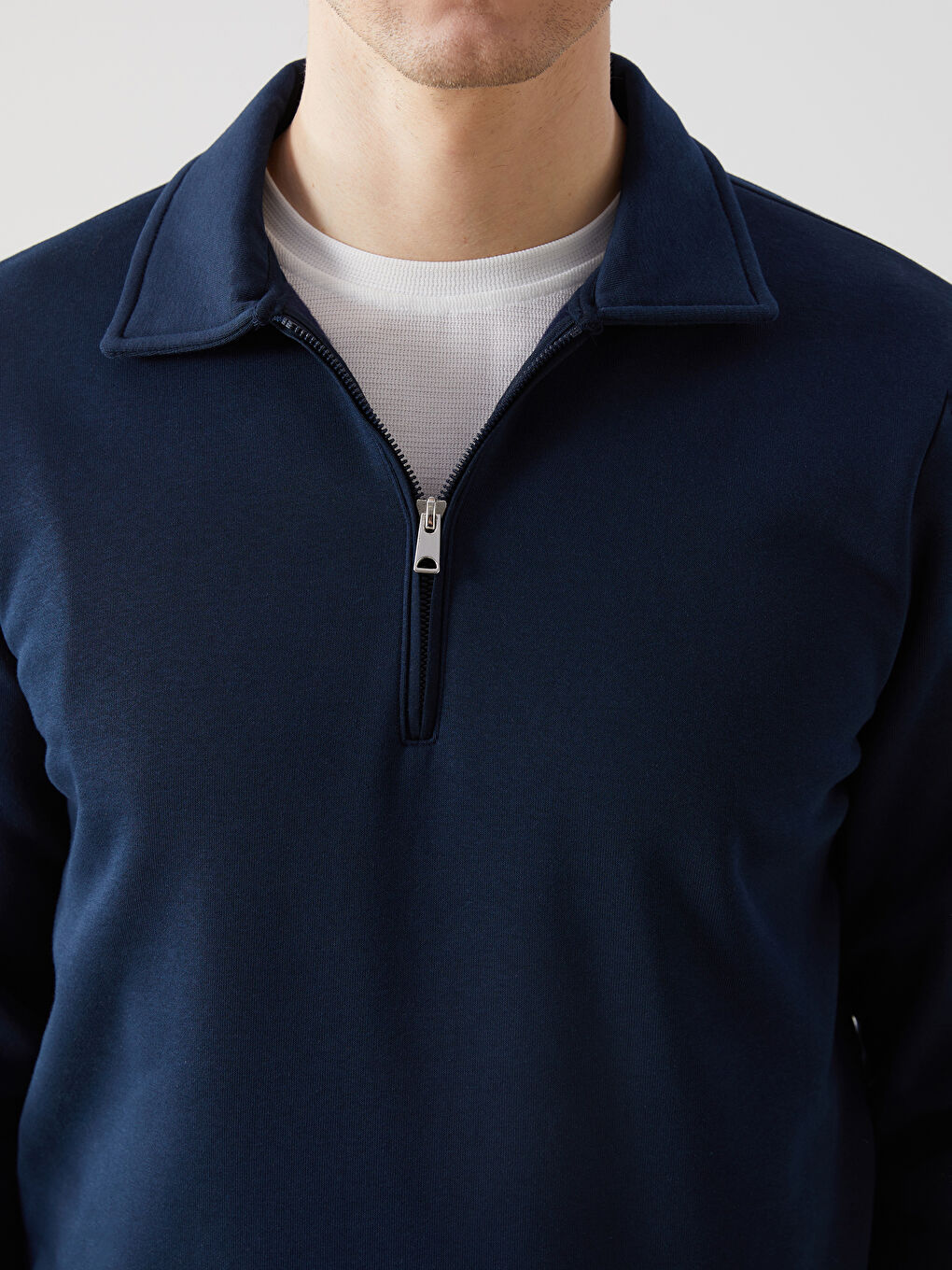 Lacivert Polo Yaka Uzun Kollu Erkek Sweatshirt-2