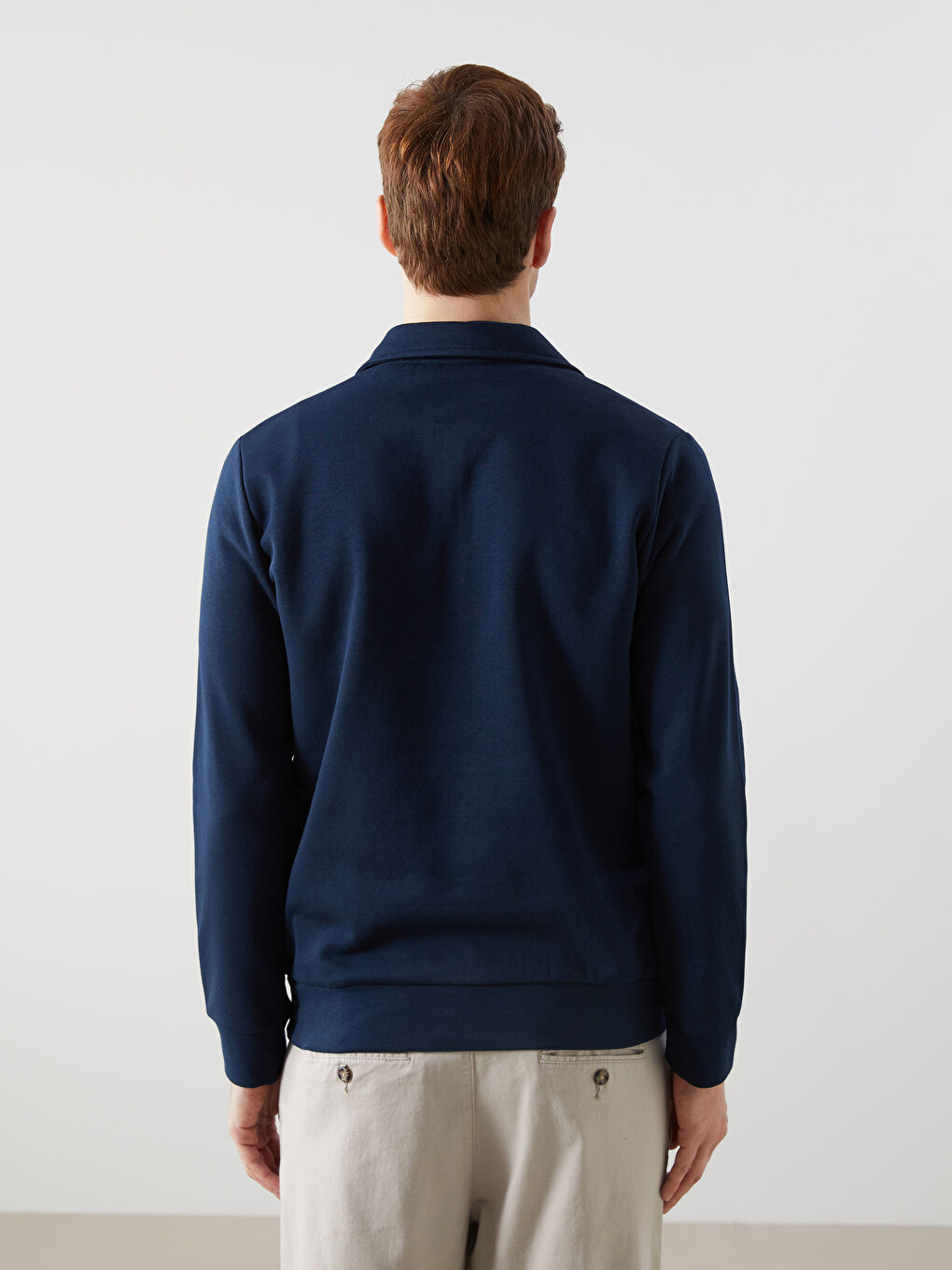 Lacivert Polo Yaka Uzun Kollu Erkek Sweatshirt-3