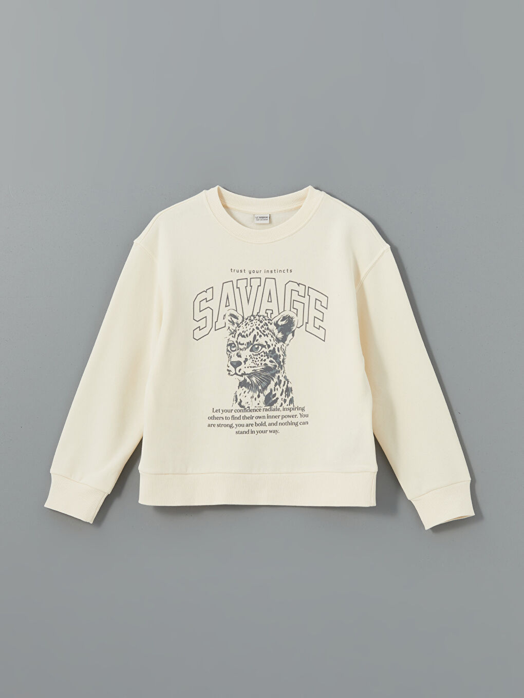 LCW Kids Bej Bisiklet Yaka Kız Çocuk Kalın Sweatshirt