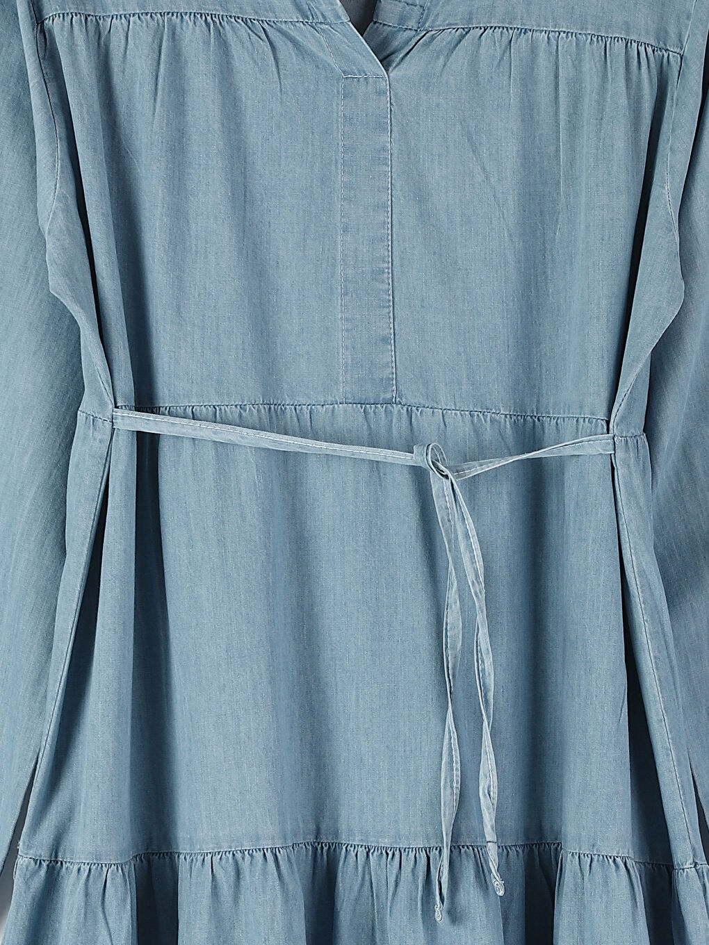 فستان كم طويل بياقة مندرين للسيدات مع تفاصيل رباط عند الخصر-2