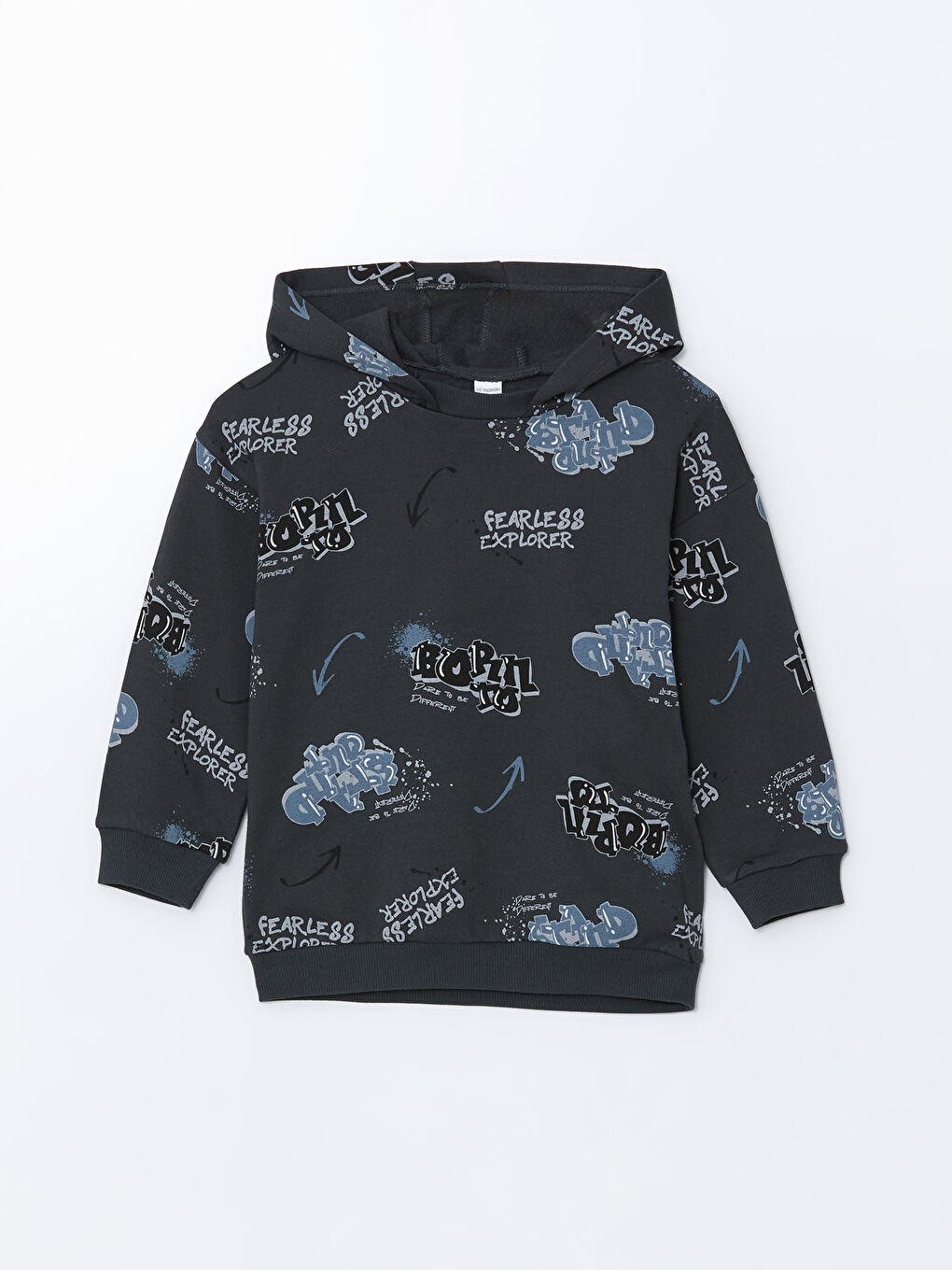 Antrasit Kapüşonlu Baskılı Erkek Çocuk Sweatshirt