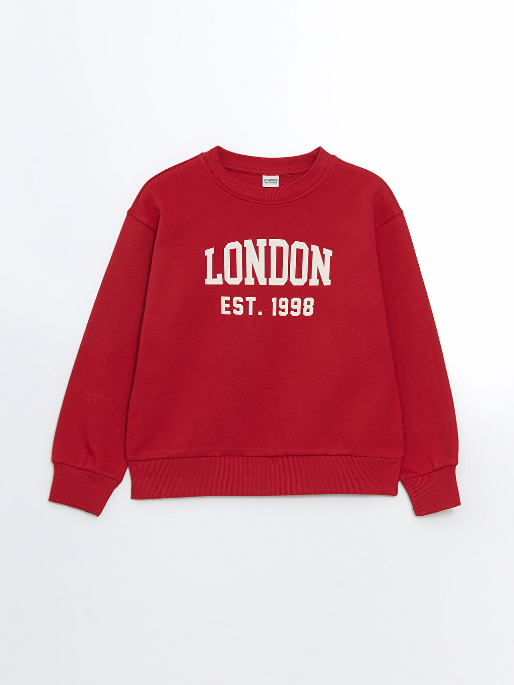 LCW Kids Kırmızı Bisiklet Yaka London Baskılı Kız Çocuk Sweatshirt