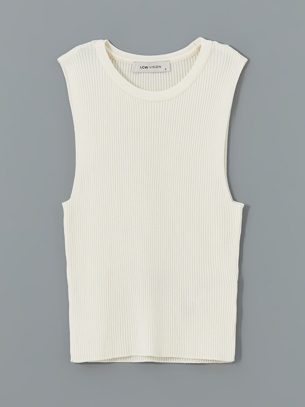 Ekru Bisiklet Yaka Dokulu Kadın Triko Atlet-4