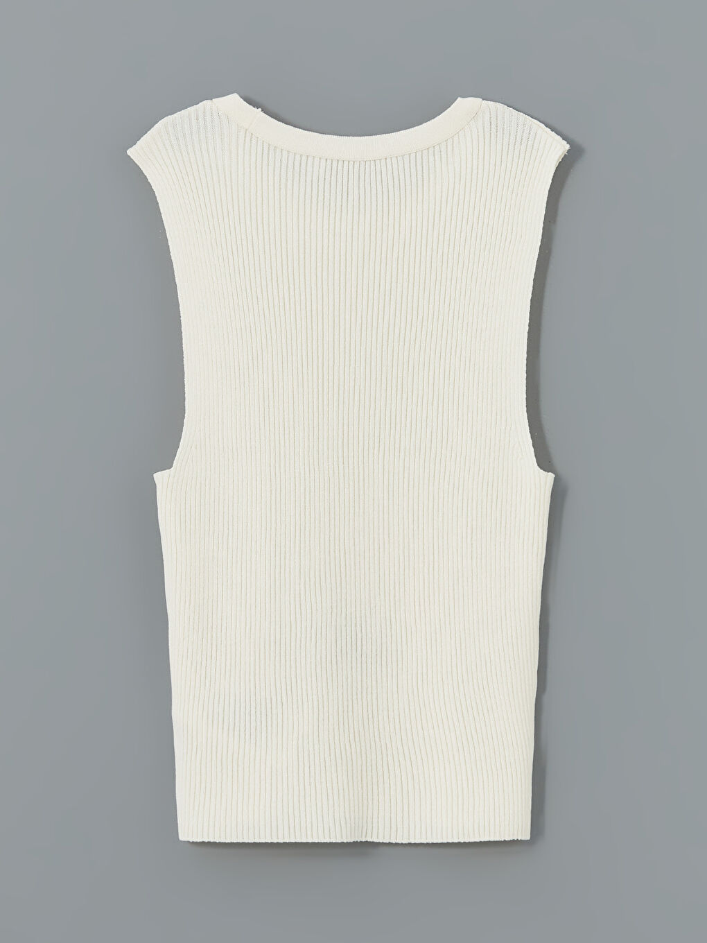 Ekru Bisiklet Yaka Dokulu Kadın Triko Atlet-5