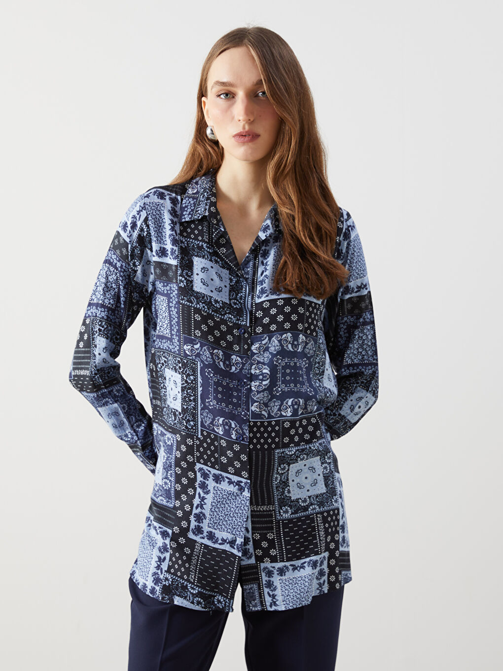 Patterned Women's Shirt Tunic -W4L509Z8-SW6