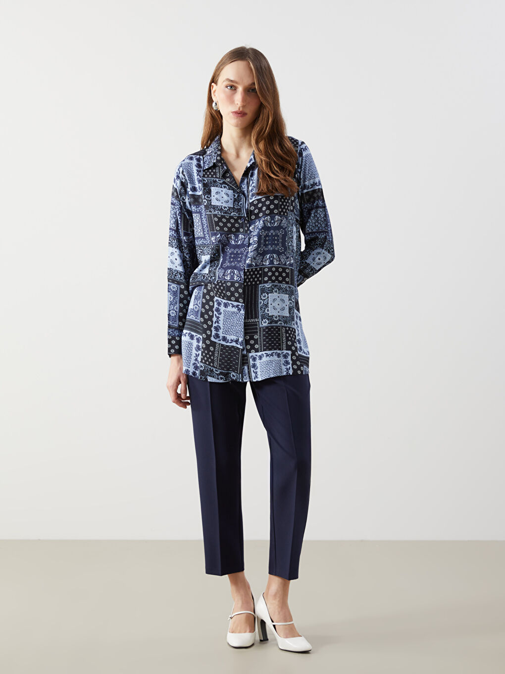 Patterned Women's Shirt Tunic -W4L509Z8-SW6