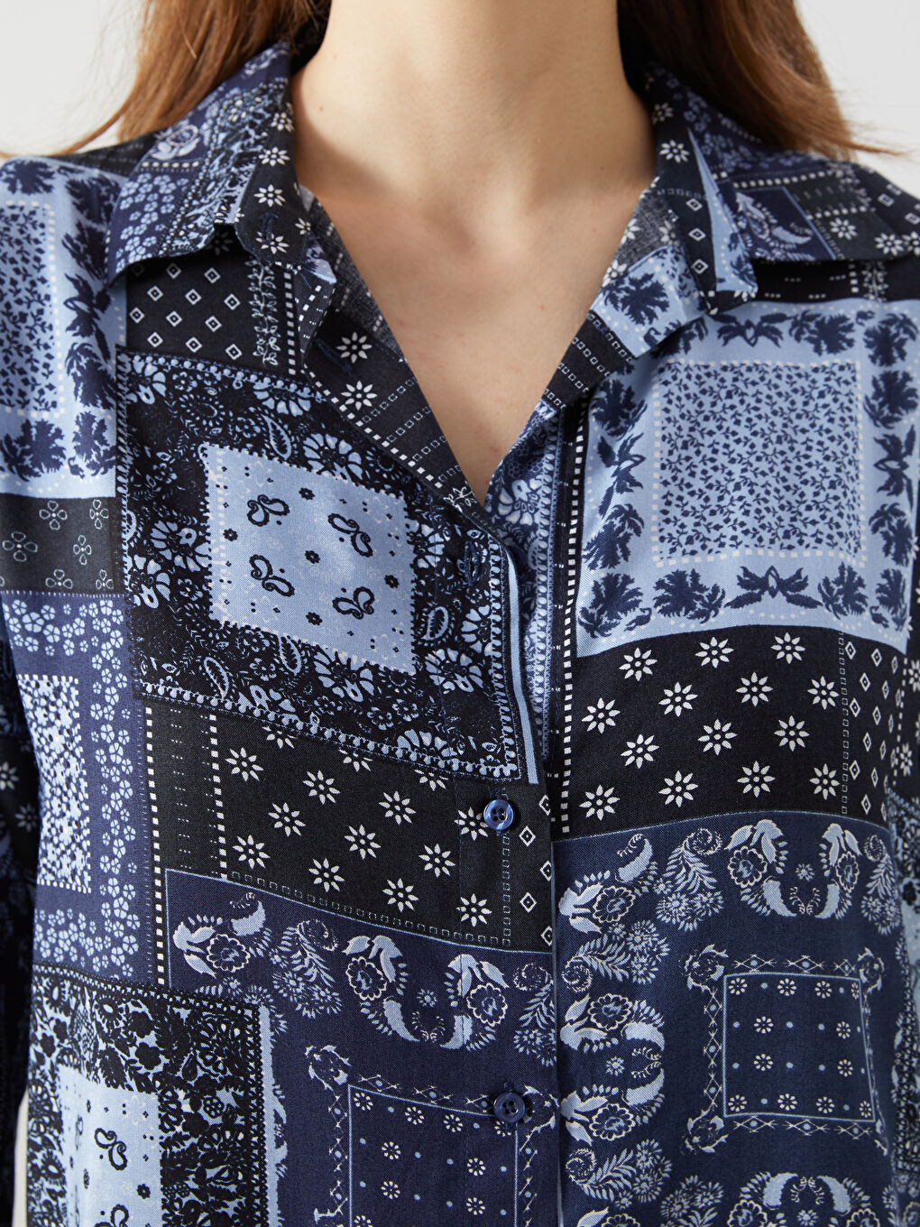 Patterned Women's Shirt Tunic -W4L509Z8-SW6