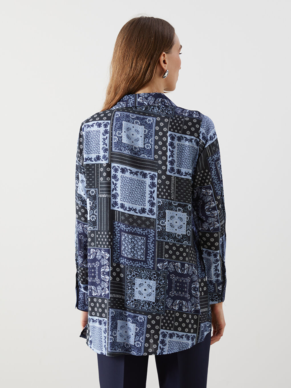Patterned Women's Shirt Tunic -W4L509Z8-SW6