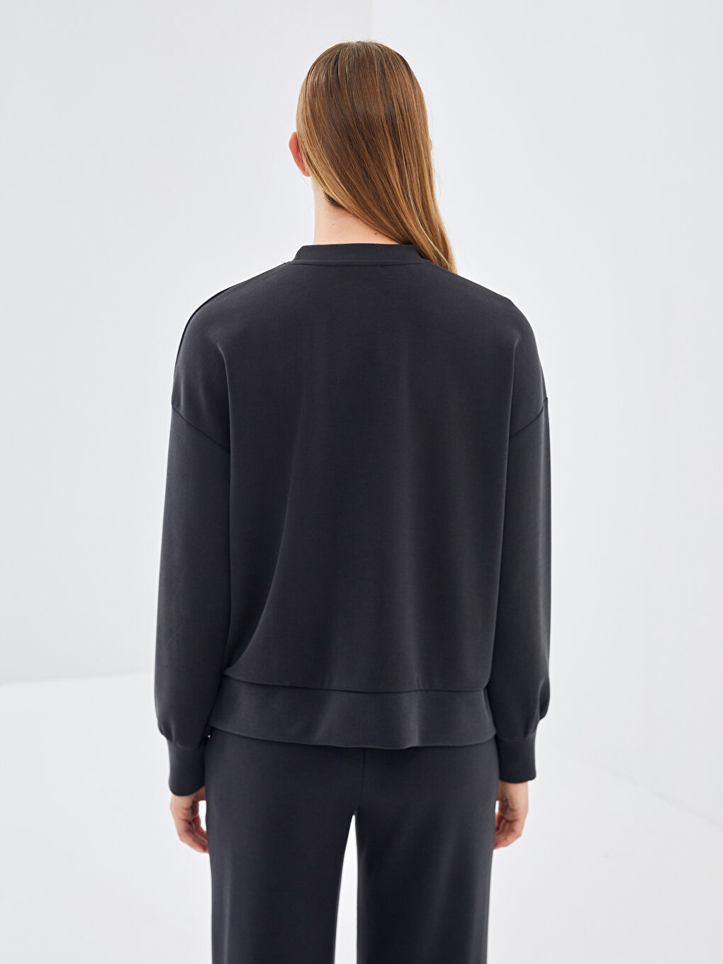 LCW Vision Antrasit Bisiklet Yaka Oversize Kadın Sweatshirt - 3