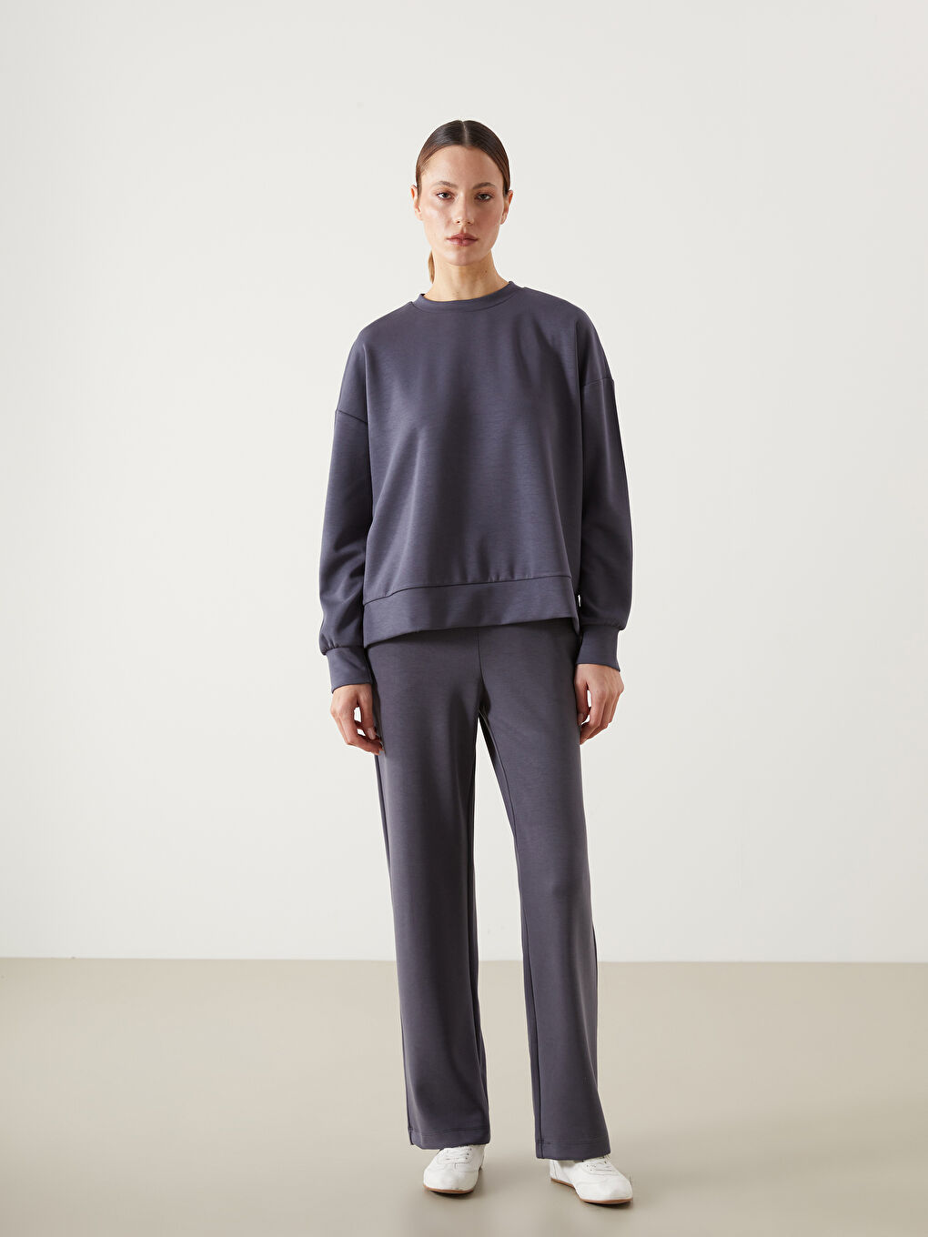 Antrasit Oversize Modal Karışımlı Kadın Sweatshirt-1