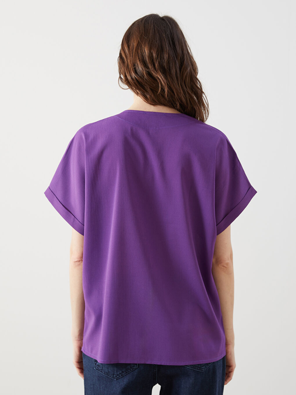 V-Neck Textured Women's Blouse -W4L522Z8-VEL