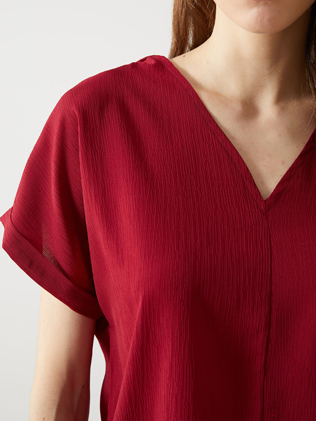 V-Neck Textured Women's Blouse-2