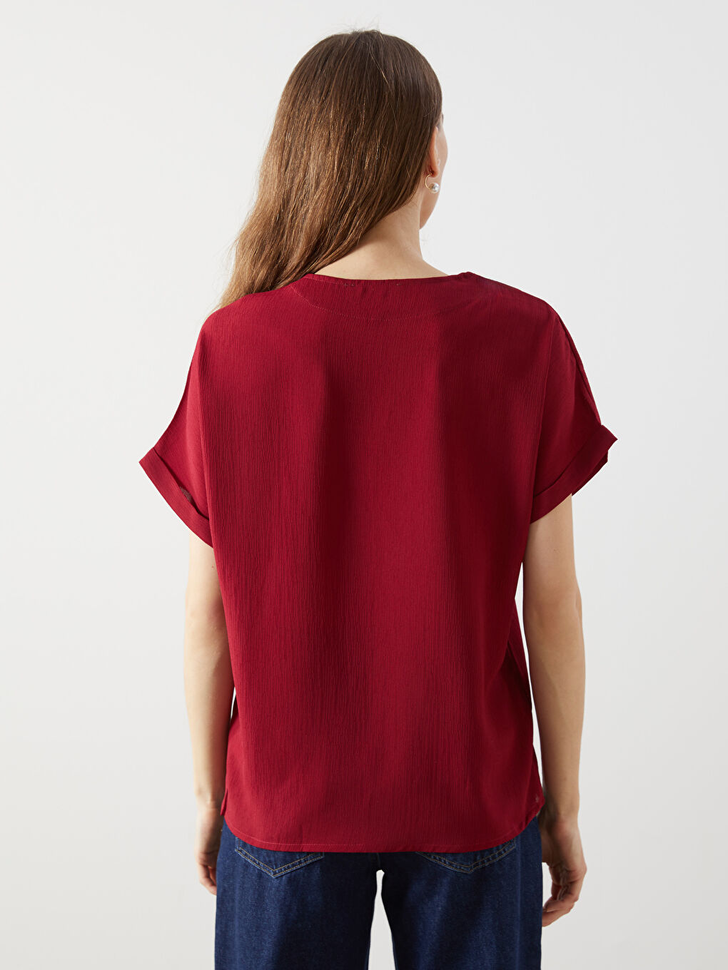 V-Neck Textured Women's Blouse-3
