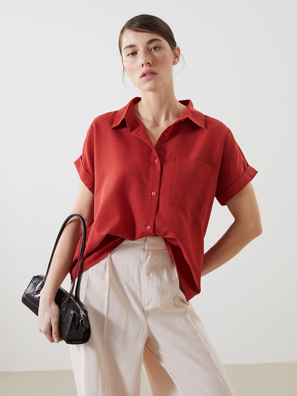 Short Sleeve Oversize Women's Shirt -W4L523Z8-M5T