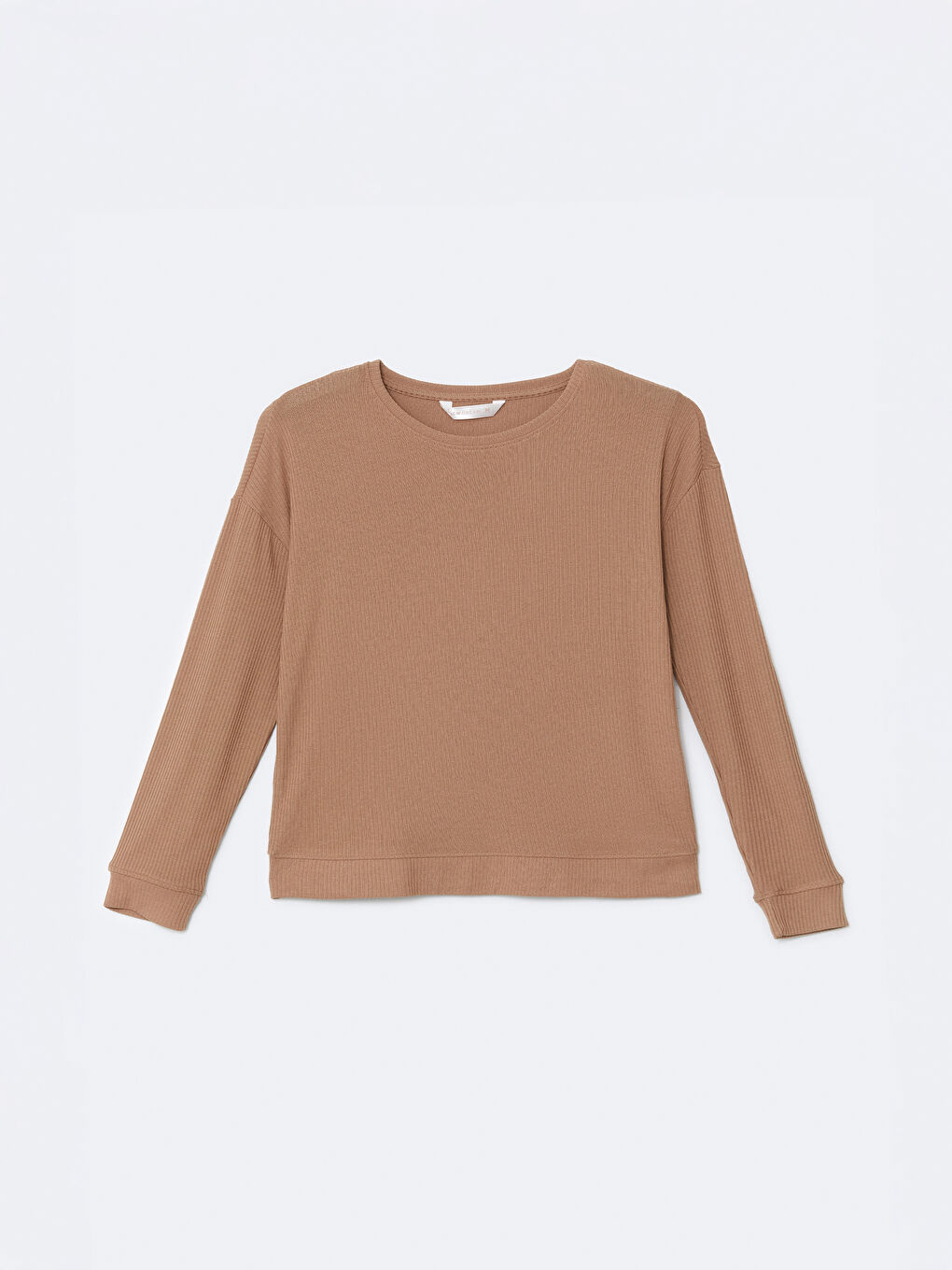 Kahverengi Bisiklet Yaka Dokulu Kadın Pijama Üstü-4