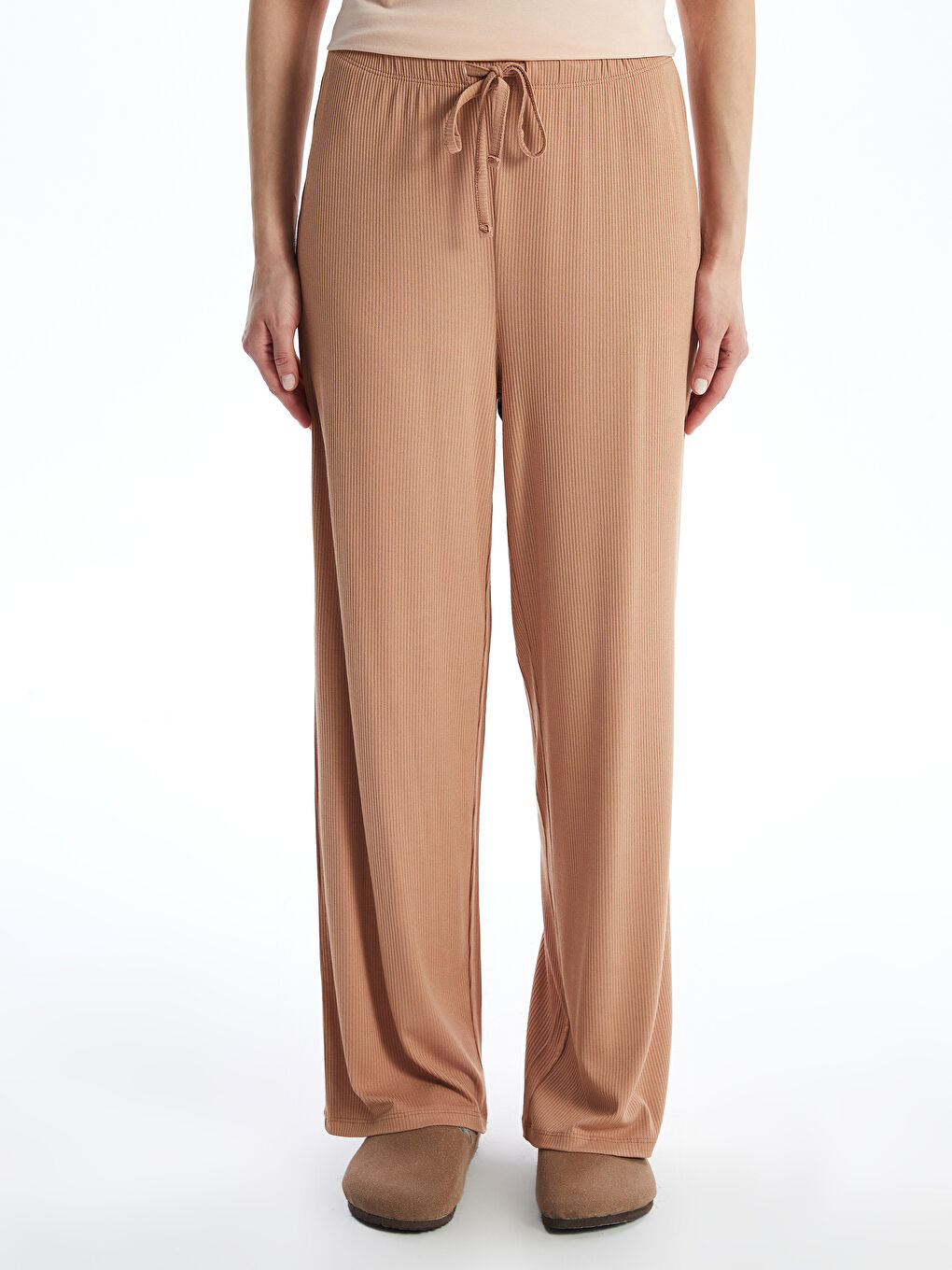 Kahverengi Beli Lastikli Dokulu Kadın Pijama Altı-1