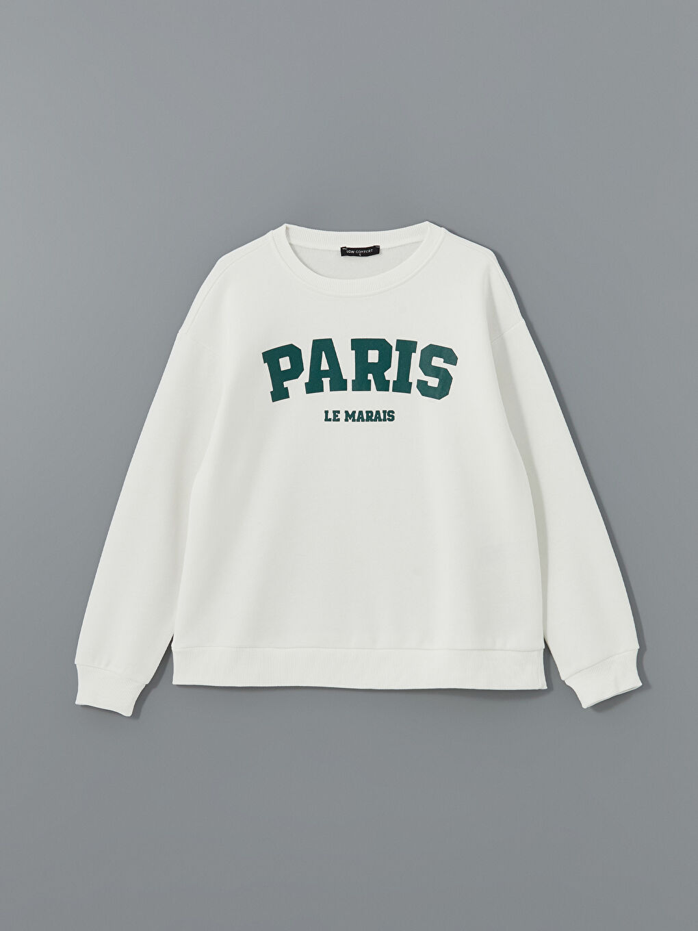 LCW Comfort Ekru Bisiklet Yaka Paris Baskılı Kadın Kalın Sweatshirt