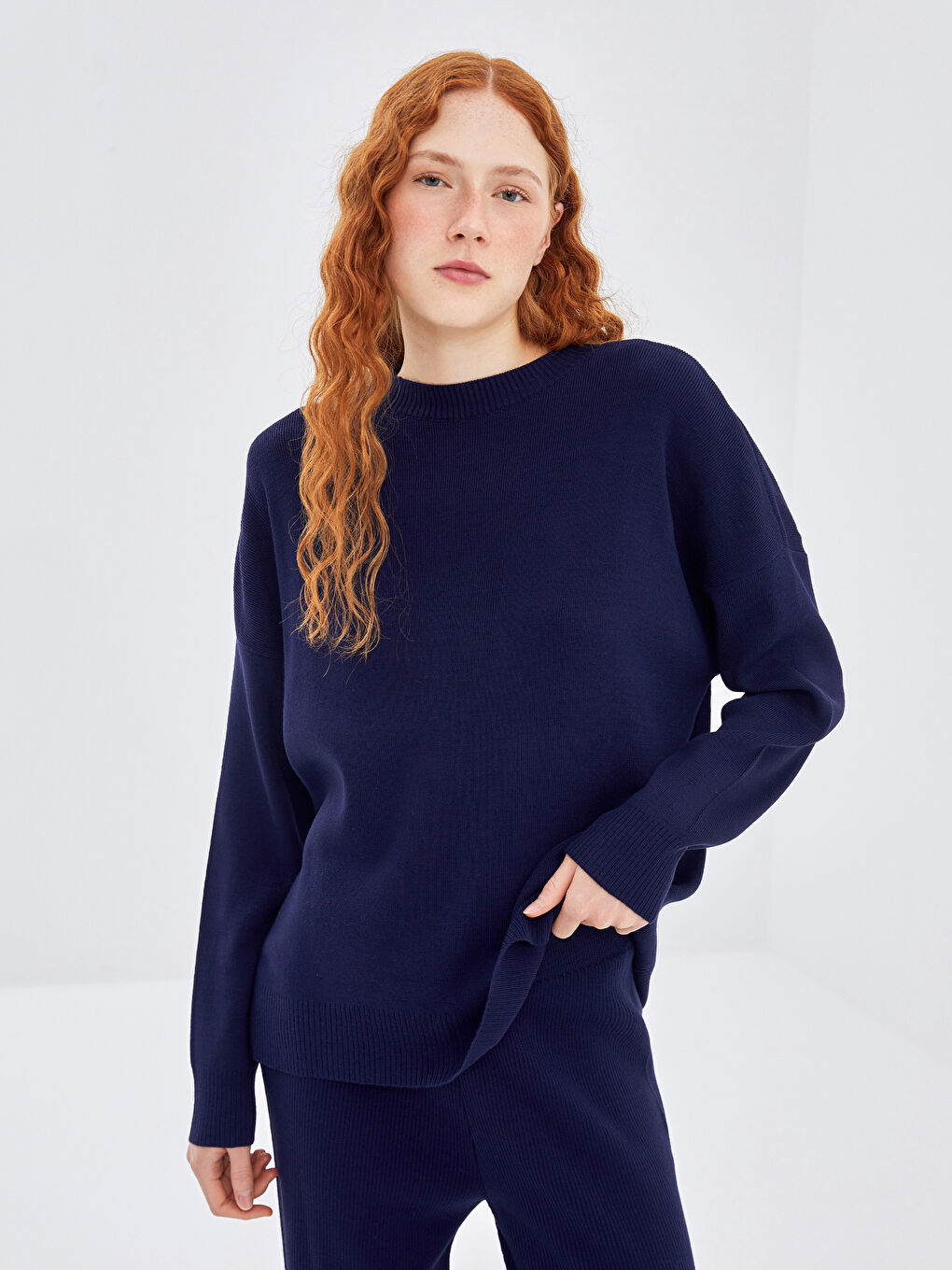 İndigo Bisiklet Yaka Kadın Triko Kazak