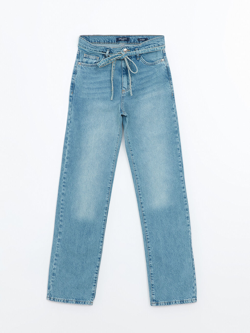 LCW Jeans Orta İndigo Rodeo Beli Kemerli Straight Fit Kadın Jean Pantolon