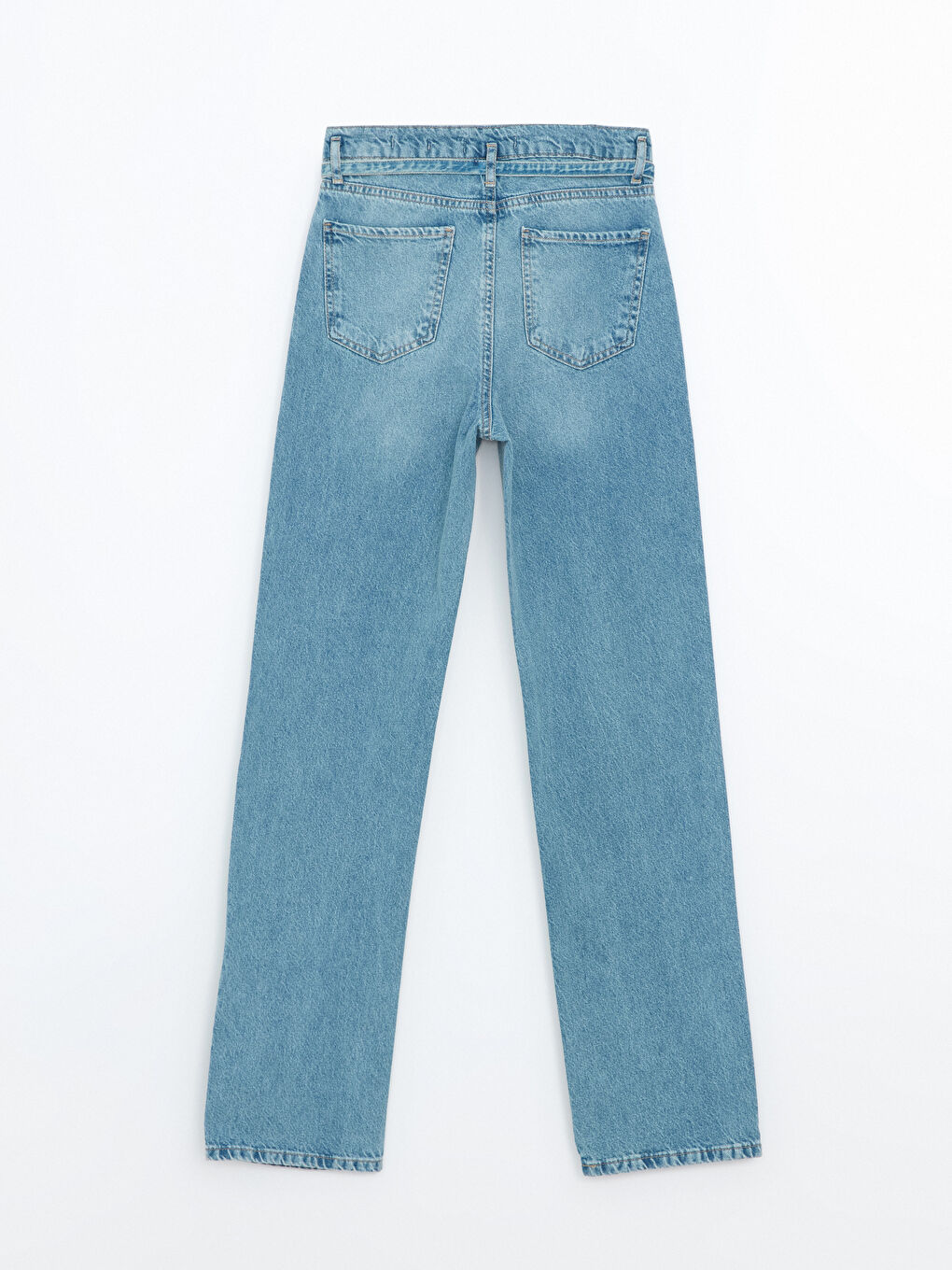 LCW Jeans Orta İndigo Rodeo Beli Kemerli Straight Fit Kadın Jean Pantolon - 1