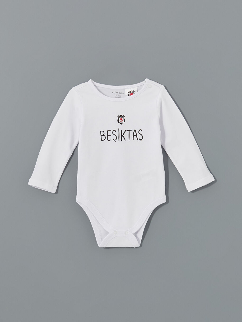 LCW baby Ekru Beşiktaş Baskılı Erkek Bebek Çıtçıtlı Body ve Pantolon 2'li - 1