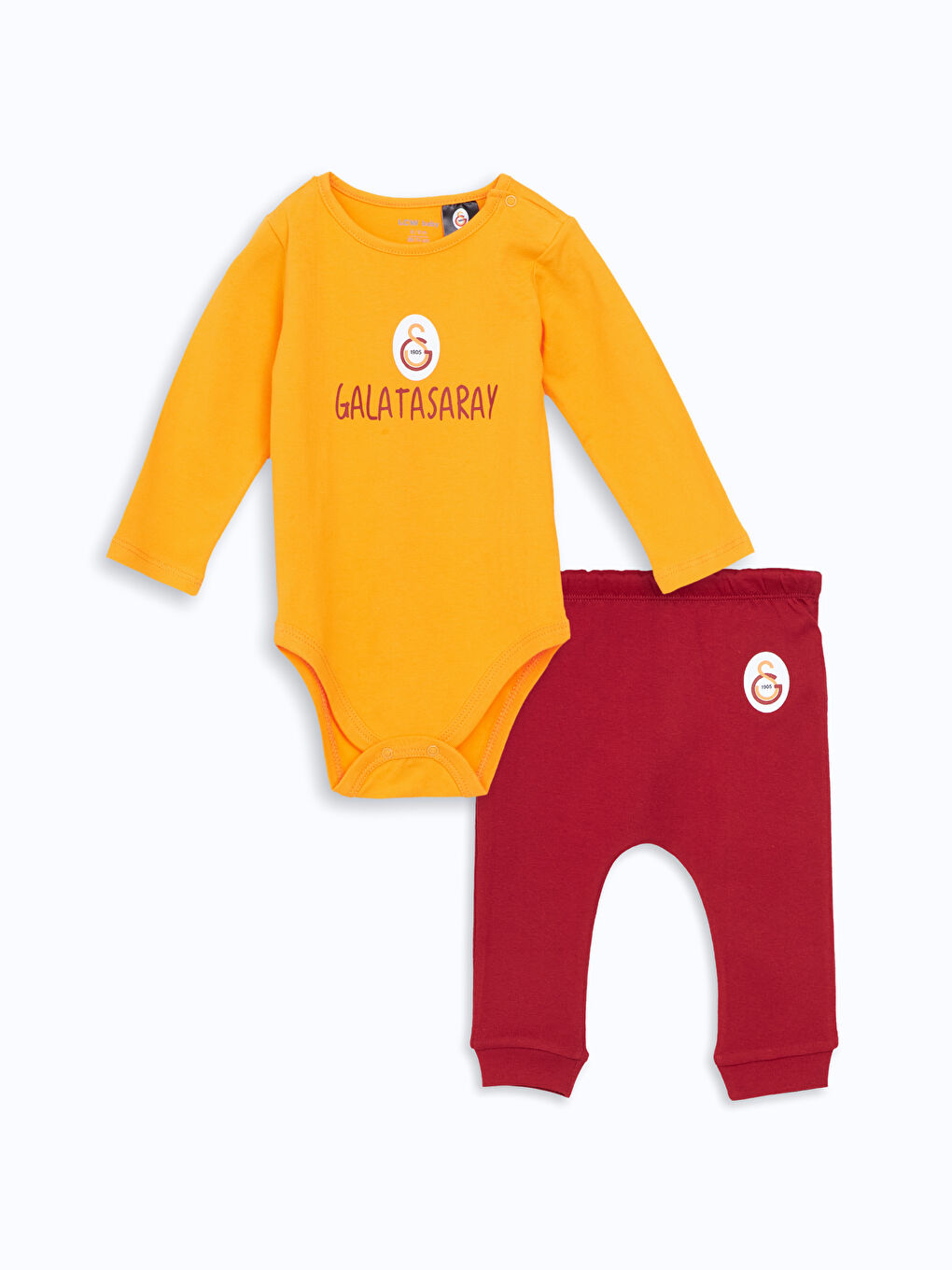 LCW baby Turuncu Galatasaray Baskılı Erkek Bebek Çıtçıtlı Body ve Eşofman Alt 2'li