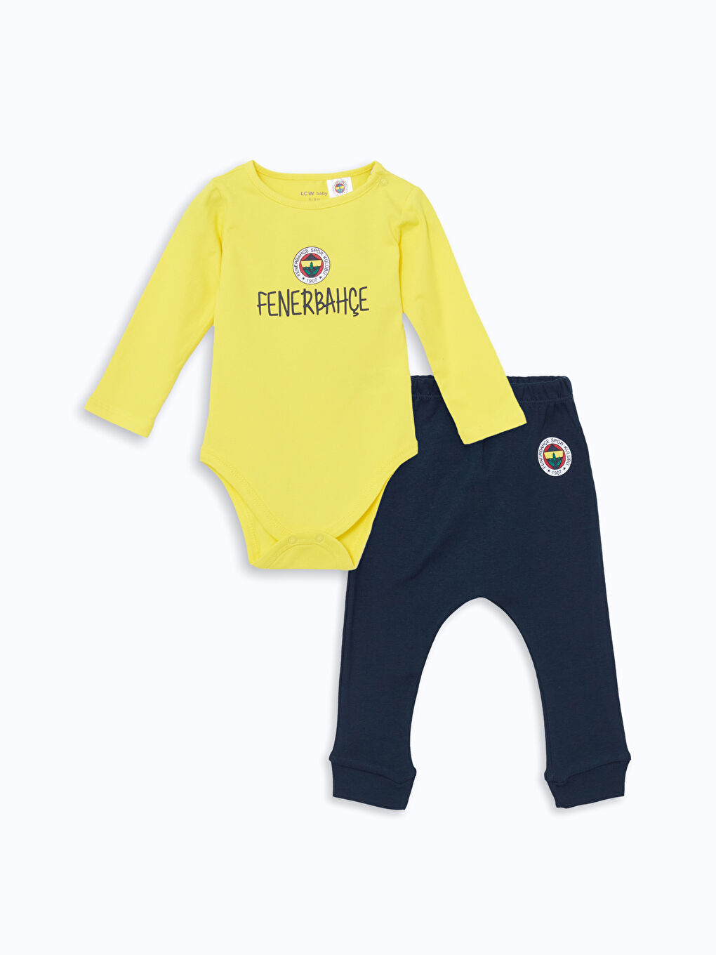 LCW baby Sarı Fenerbahçe Baskılı Erkek Bebek Çıtçıtlı Body ve Eşofman Alt 2'li