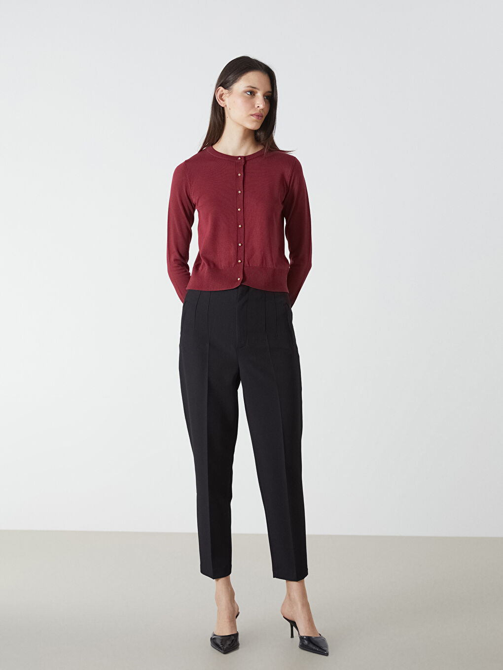 Mürdüm Bisiklet Yaka Kadın Triko Hırka-1