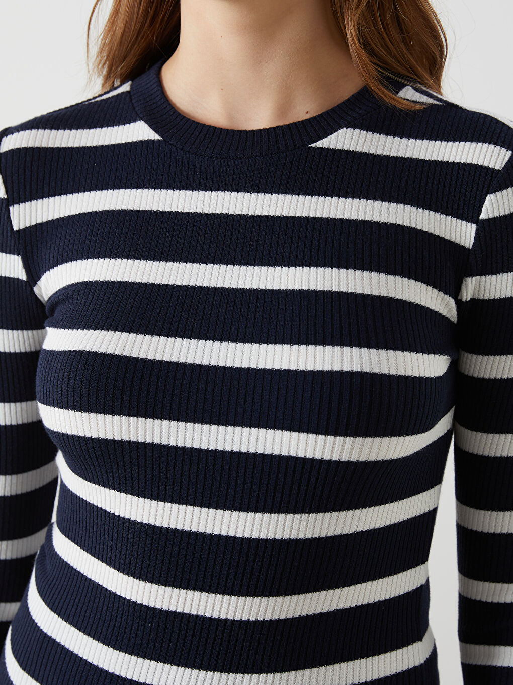 Lacivert Bisiklet Yaka Çizgili Kadın Body-2