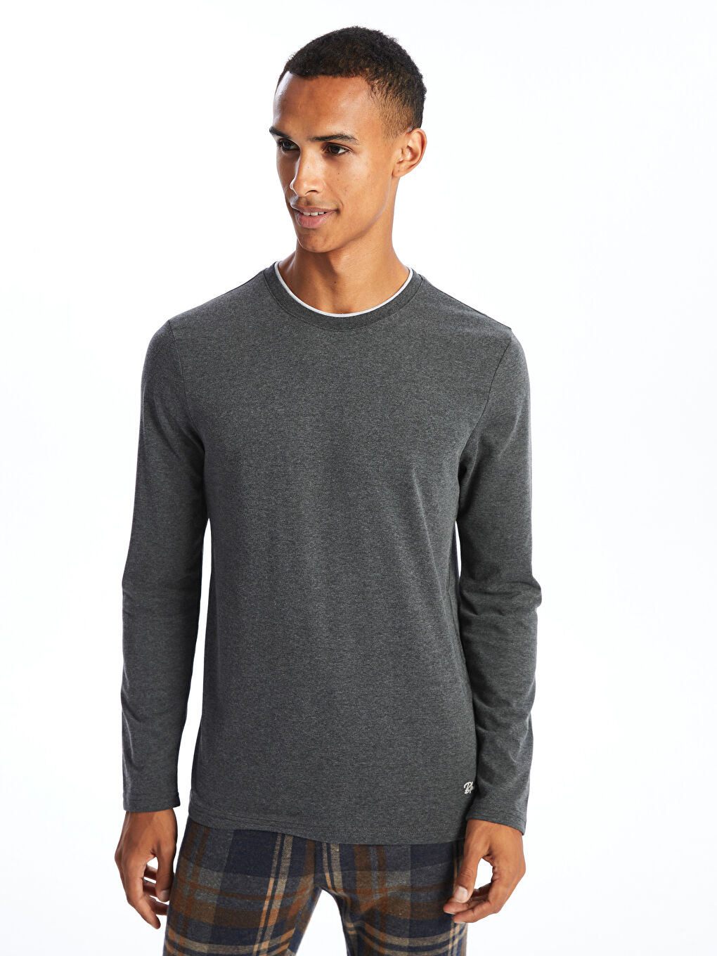 Crew Neck Long Sleeve Men's Pyjama Top -W50103Z8-DW2