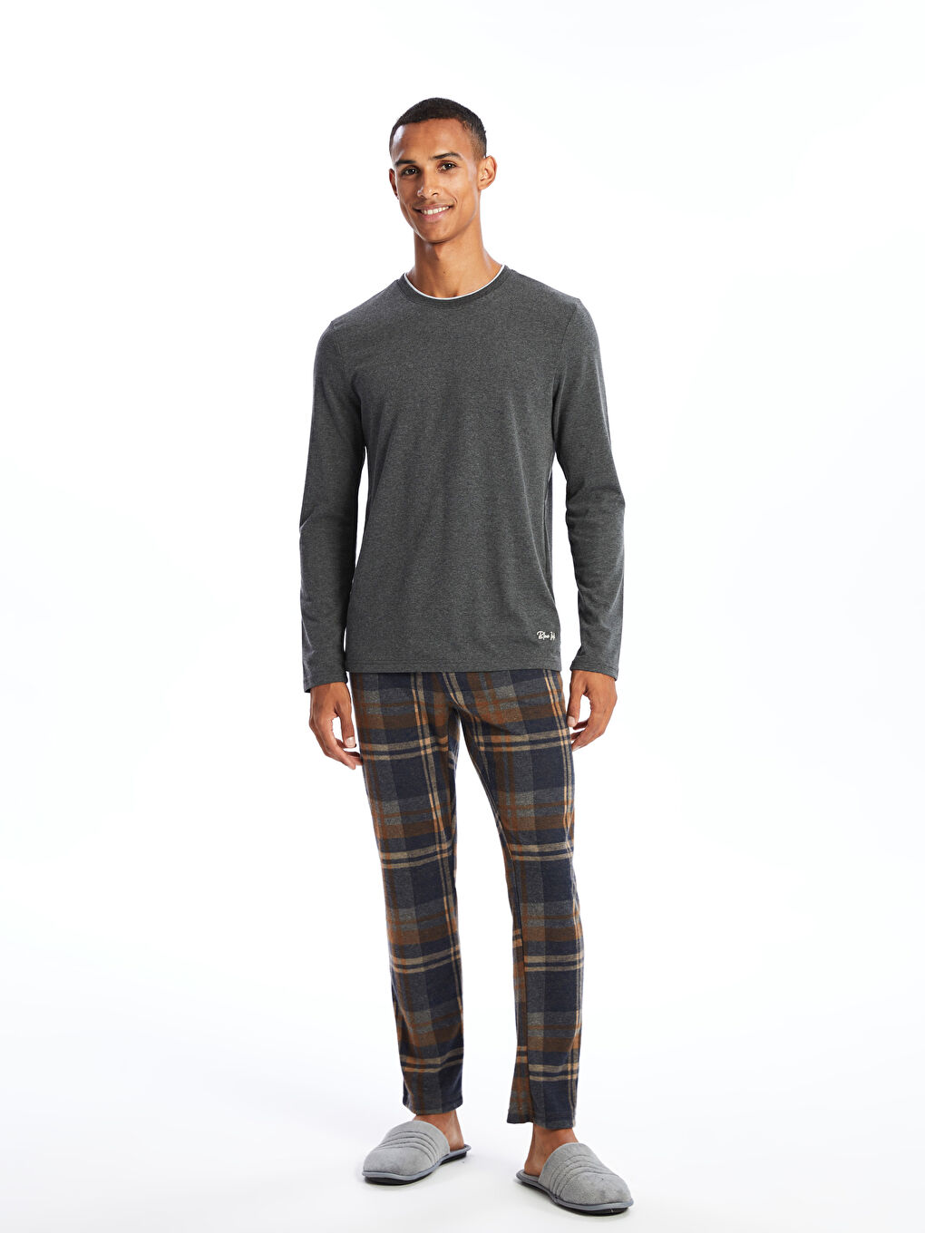 Crew Neck Long Sleeve Men's Pyjama Top -W50103Z8-DW2