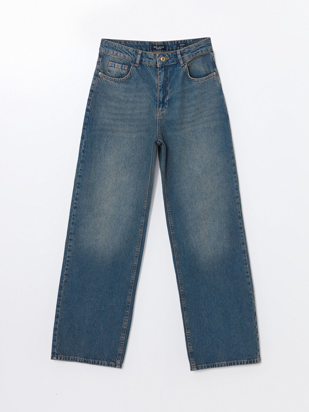 LCW Jeans Orta Ton İndigo Rodeo Baggy Fit Kadın Jean Pantolon