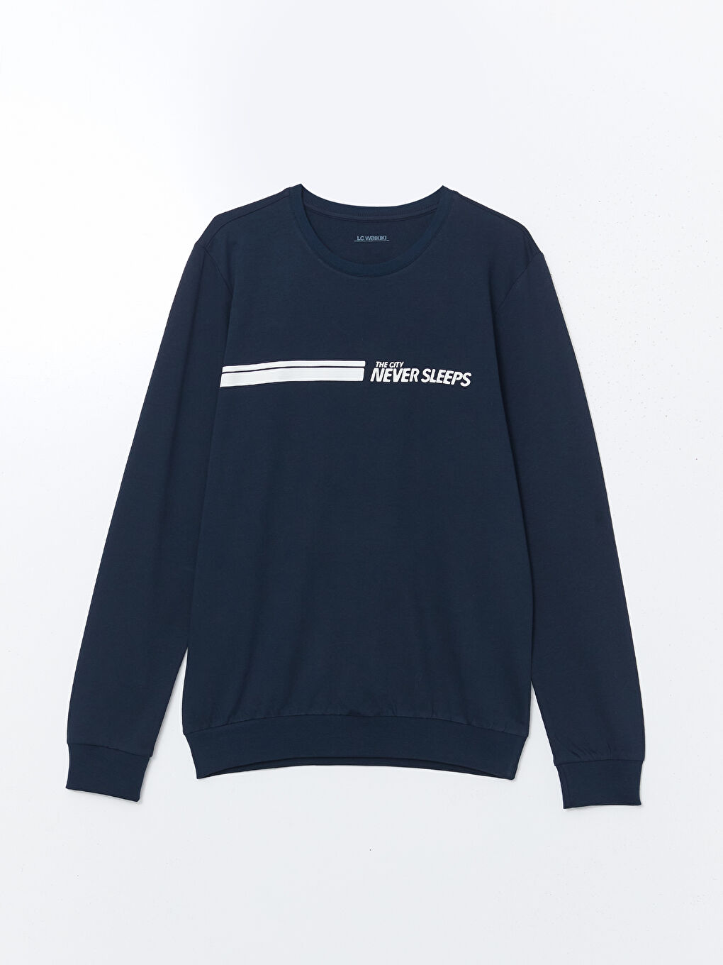 Lacivert Bisiklet Yaka Uzun Kollu Erkek Pijama Üst