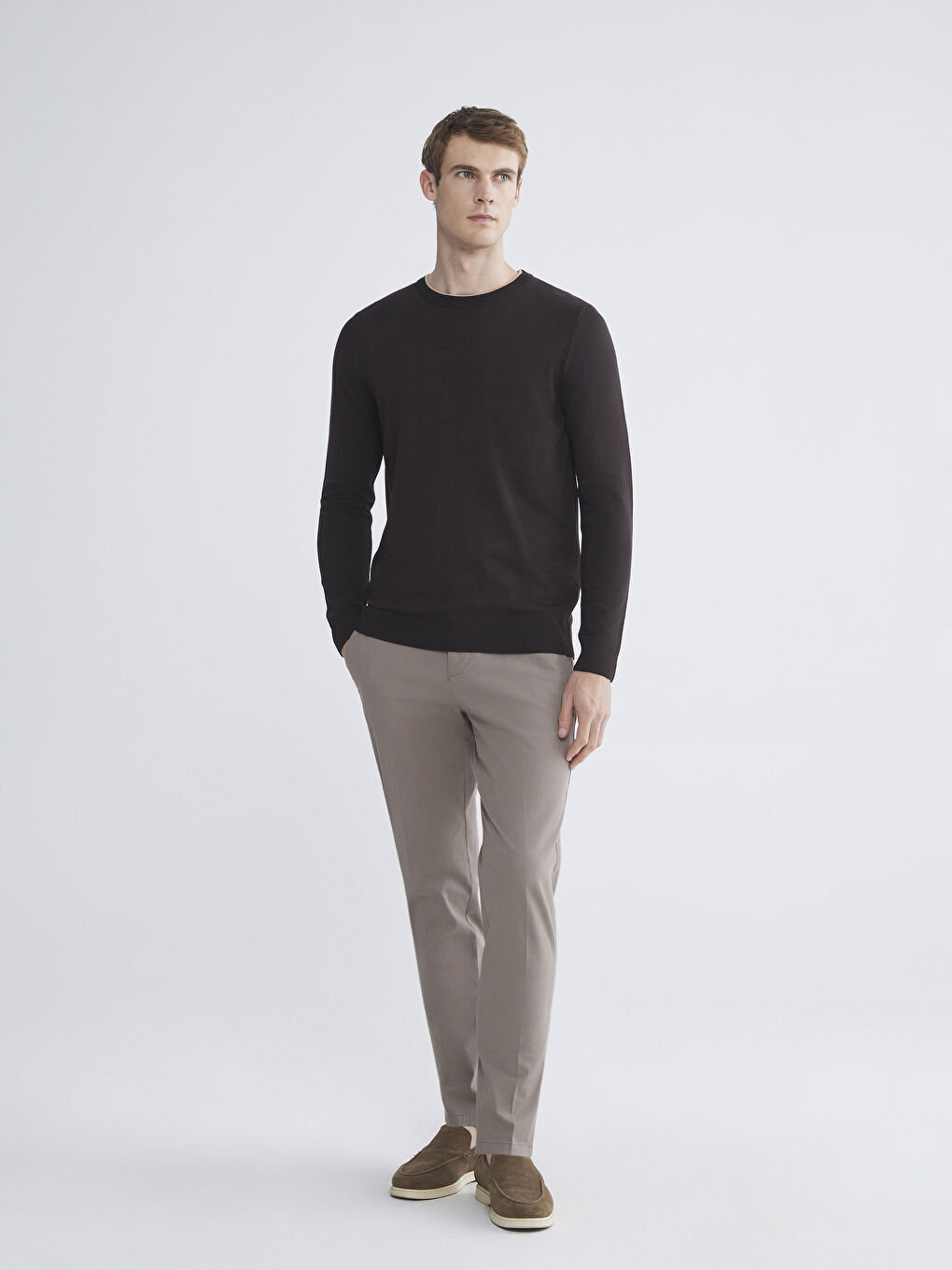 Kahverengi Standart Kalıp Gabardin Erkek Pantolon-1