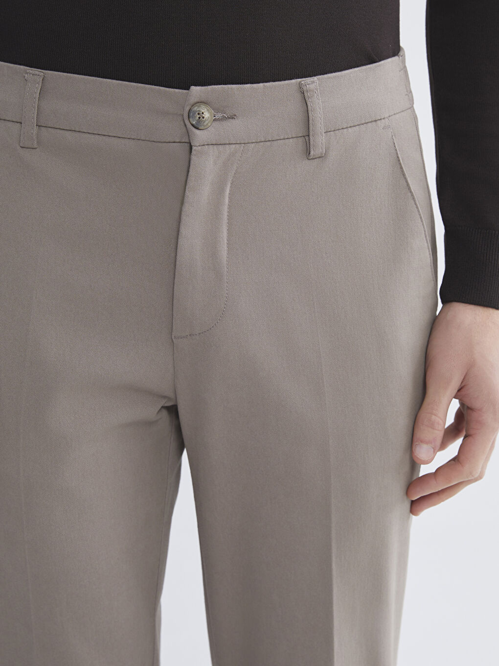 Kahverengi Standart Kalıp Gabardin Erkek Pantolon-4