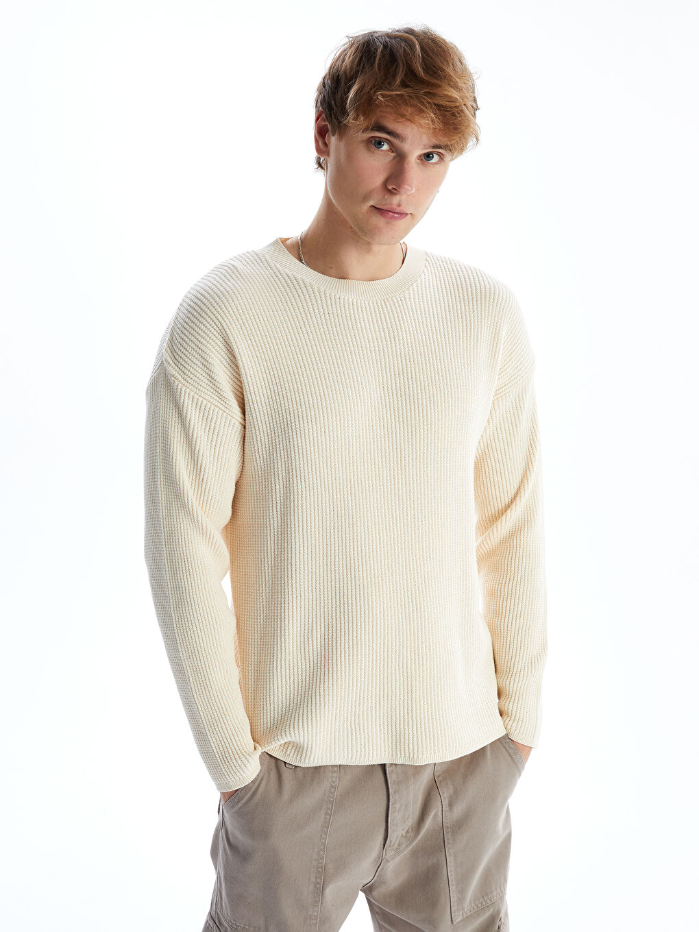 XSIDE Crew Neck Long Sleeve Men's Tricot Sweater -W4L975Z8-J1G