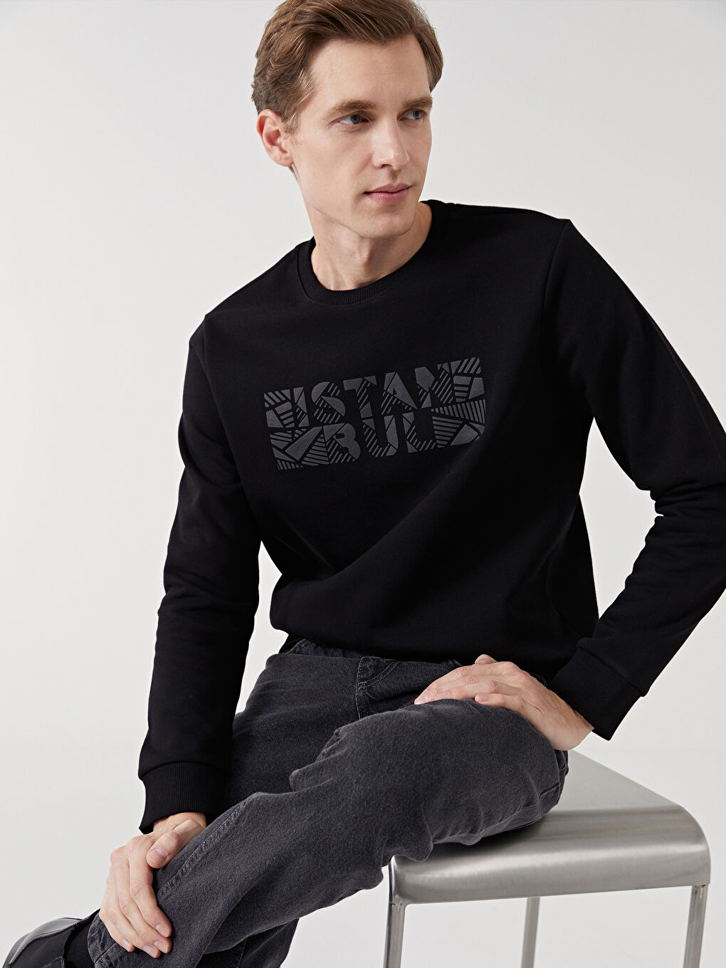 Crew Neck Long Sleeve Printed Thick Men's Sweatshirt -W4L992Z8-CVL